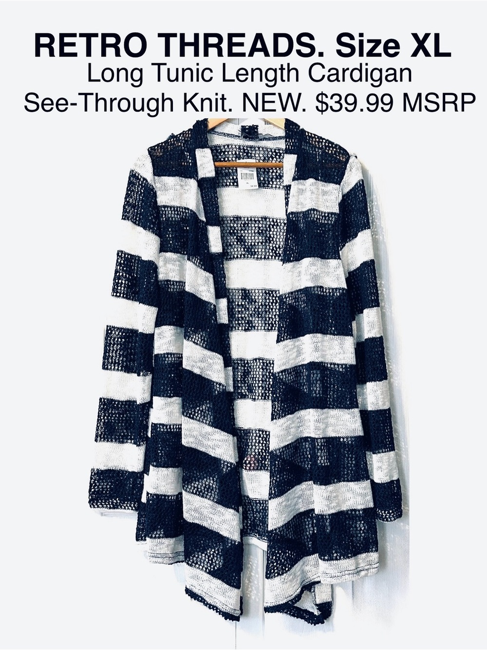 Open-Front Knit Tunic Striped Cardigan Sweater Top